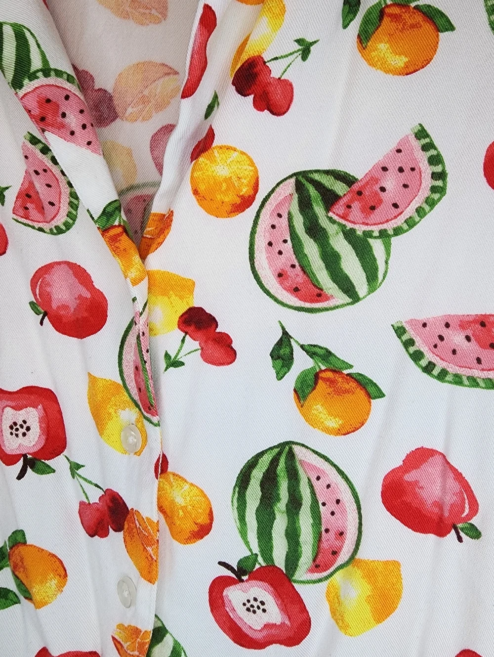 Forever 21 White Fruit Print Button-Down Collared Crop Top Size Small - Picture 3 of 4